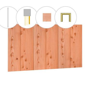 Halfhouts rabat plankenset douglas bij wand B, t.b.v. dubbele deur, 228,5 x 224 cm, onbehandeld.