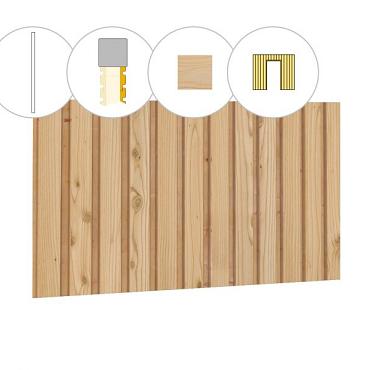 Rhombusprofiel plankenset vuren bij voorwand B, t.b.v. enkele deur, 228,5 x 285 cm, onbehandeld.