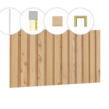 Rhombusprofiel plankenset vuren bij voorwand B, t.b.v. dubbele deur, 228,5 x 285 cm, onbehandeld.