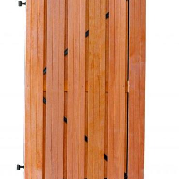 Hardhouten plankendeur recht verticaal op zwart verstelbaar stalen frame 100 x 180 cm.