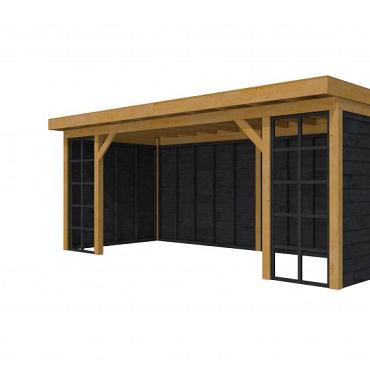 Douglasvision buitenverblijf Comfort Compleet 600 X 270 cm, groen geïmpregneerd, wanden zwart geïmpregneerd.