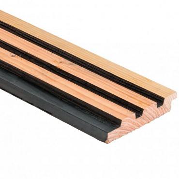 Douglas geschaafd triple profiel met afgeschaafde voorzijde 2,5 X 14 X 500 cm, zwart gespoten.