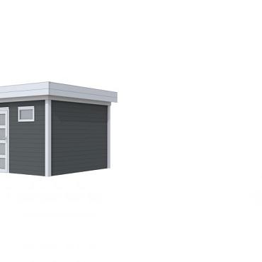 Vuren Topvision Tapuit, 300 x 300 cm, wanden antraciet en basis lichtgrijs.