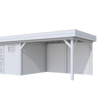 Vuren Topvision Tapuit, 300 x 300 en luifel 400 cm, lichtgrijs gespoten.