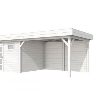 Vuren Topvision Tapuit, 300 x 300 en luifel 400 cm, wit gespoten.