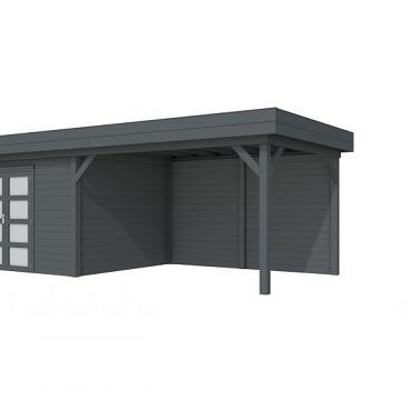 Vuren Topvision Parelhoen, 400 x 300 en luifel 400 cm, antraciet gespoten.