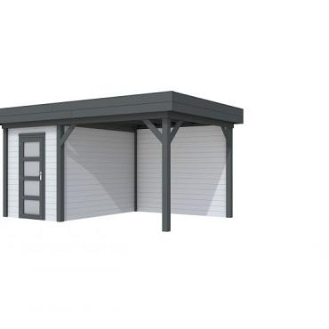 Vuren Topvision Kiekendief, 200 x 300 en luifel 300 cm, wanden lichtgrijs en basis antraciet.