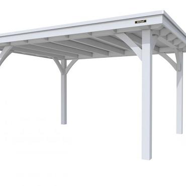 Buitenverblijf plat dak Excellent I, vuren, basismodel L/E, 399x307 cm, lichtgrijs gespoten.