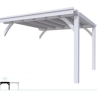 Buitenverblijf plat dak Excellent Modulair, vuren, tussenstuk L/D, 343x307 cm, lichtgrijs gespoten.