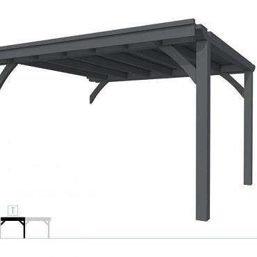Buitenverblijf plat dak Excellent Modulair, vuren, tussenstuk L/E, 385x307 cm, antraciet gespoten.