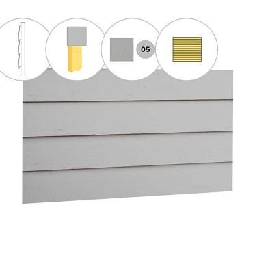 Zweeds rabat vuren enkelzijdige wand D, 328,5 x 224 cm, lichtgrijs gespoten.