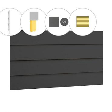 Zweeds rabat vuren enkelzijdige achterwand D, 328,5 x 125 cm, antraciet gespoten.