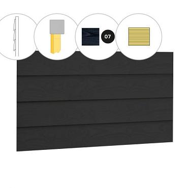 Zweeds rabat vuren enkelzijdige wand C, 278,5 x 224 cm, zwart gespoten.