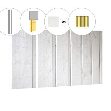 Banddeel vuren enkelzijdige achterwand B, 228,5 x 125 cm, wit gespoten.