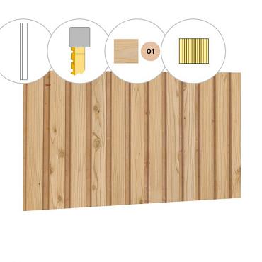 Rhombusprofiel vuren enkelzijdige wand C, 278,5 x 224 cm, kleurloos geïmpregneerd.