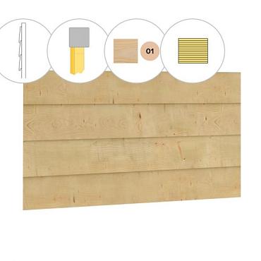 Zweeds rabat vuren enkelzijdige wand D, 328,5 x 224 cm, kleurloos geïmpregneerd.