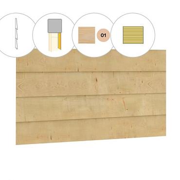 Zweeds rabat plankenset vuren bij wand E, 371 x 224 cm, kleurloos geïmpregneerd.