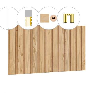 Rhombusprofiel plankenset vuren bij voorwand A, t.b.v. enkele deur, 178,5 x 285 cm, kleurloos geïmpregneerd.