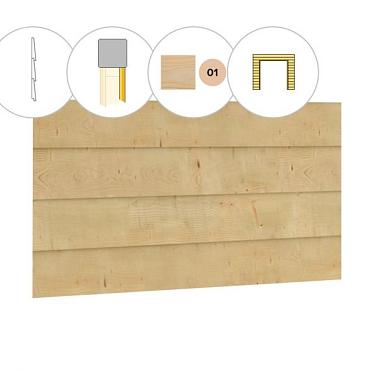 Zweeds rabat plankenset vuren bij voorwand D, t.b.v. dubbele deur, 328,5 x 285 cm, kleurloos geïmpregneerd.