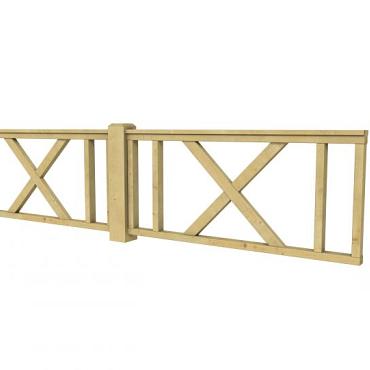 Hekwerk met kruis vuren type D, 328,5 x 73 cm, groen geïmpregneerd.