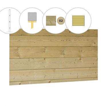 Blokhutprofiel vuren achterwand C, 278,5 x 186 cm, groen geïmpregneerd.