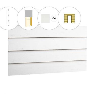 Zweeds rabat plankenset vuren bij voorwand C, t.b.v. enkele deur, 278,5 x 285 cm, wit gespoten.