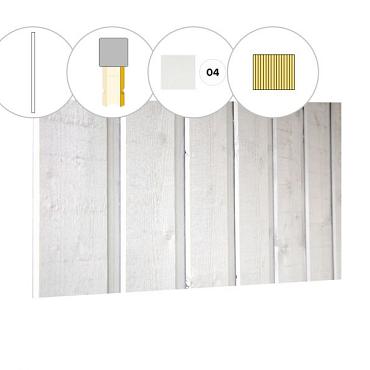 Banddeel plankenset vuren bij wand B, 228,5 x 224 cm, wit gespoten.