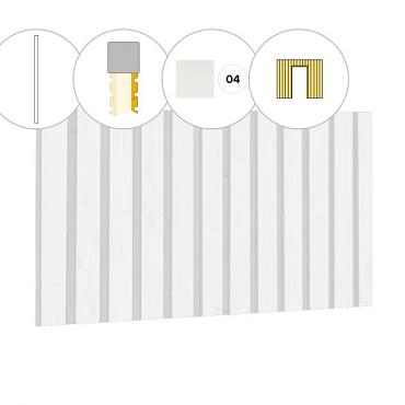 Rhombusprofiel plankenset vuren bij voorwand B, t.b.v. enkele deur, 228,5 x 285 cm, wit gespoten.