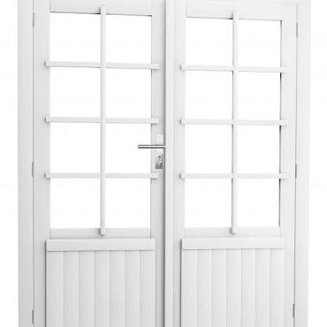 Vuren dubbele 8-ruits deur inclusief kozijn, 168 x 201 cm, wit gespoten.