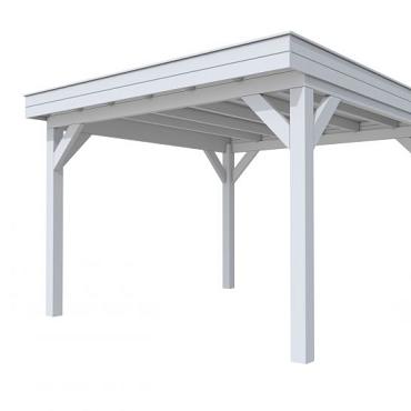 Buitenverblijf plat dak Premium I, vuren, basismodel XL/D, 357x357 cm, lichtgrijs gespoten.