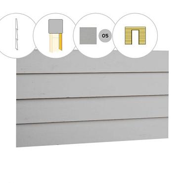 Zweeds rabat plankenset vuren bij voorwand B, t.b.v. enkele deur, 228,5 x 285 cm, lichtgrijs gespoten.