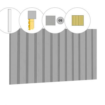 Rhombusprofiel vuren enkelzijdige voorwand A, 178,5 x 285 cm, lichtgrijs gespoten.