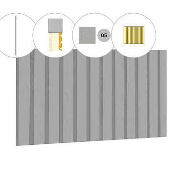 Rhombusprofiel plankenset vuren bij wand C, 278,5 x 224 cm, lichtgrijs gespoten.