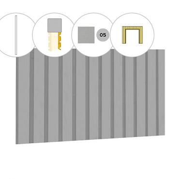 Rhombusprofiel plankenset vuren bij voorwand C, t.b.v. dubbele deur, 278,5 x 285 cm, lichtgrijs gespoten.