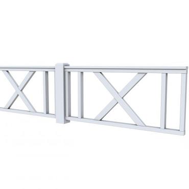 Hekwerk met kruis vuren type D, 328,5 x 73 cm, lichtgrijs gespoten.