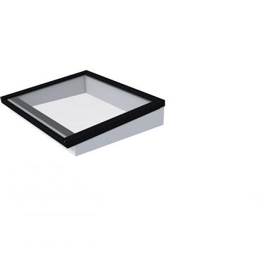 Lichtstraat maat 130 x 100 cm, zwart gecoat aluminium raamwerk, basis in vurenhout, lichtgrijs gespoten.