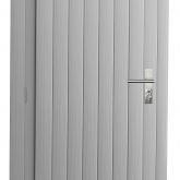 Vuren enkele dichte deur inclusief kozijn, linksdraaiend, 90 x 201 cm, lichtgrijs gespoten.