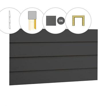 Zweeds rabat plankenset vuren bij voorwand C, t.b.v. dubbele deur, 278,5 x 285 cm, antraciet gespoten.