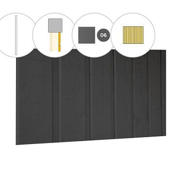 Banddeel plankenset vuren bij wand D, 328,5 x 224 cm, antraciet gespoten.