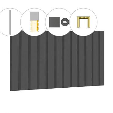 Rhombusprofiel plankenset vuren bij voorwand B, t.b.v. dubbele deur, 228,5 x 285 cm, antraciet gespoten.
