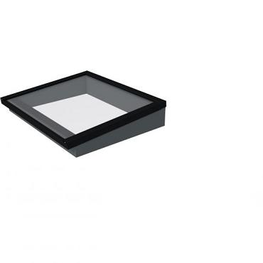 Lichtstraat maat 130 x 100 cm, zwart gecoat aluminium raamwerk, basis in vurenhout, antraciet gespoten.