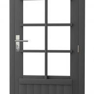 Vuren enkele 8-ruits deur inclusief kozijn, rechtsdraaiend, 90 x 201 cm, antraciet gespoten.