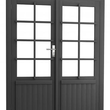 Vuren dubbele 8-ruits deur inclusief kozijn, 168 x 201 cm, antraciet gespoten.