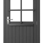 Vuren enkele 6-ruits deur inclusief kozijn, rechtsdraaiend, 90 x 201 cm, antraciet gespoten.