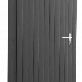 Vuren enkele dichte deur extra breed inclusief kozijn, linksdraaiend, 112 x 201 cm, antraciet gespoten.