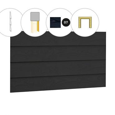 Zweeds rabat plankenset vuren bij voorwand B, t.b.v. dubbele deur, 228,5 x 285 cm, zwart gespoten.