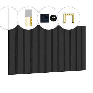 Rhombusprofiel plankenset vuren bij voorwand D, t.b.v. dubbele deur, 328,5 x 285 cm, zwart gespoten.