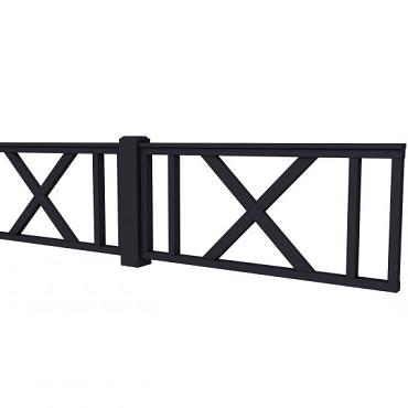 Hekwerk met kruis vuren type D, 328,5 x 73 cm, zwart gespoten.