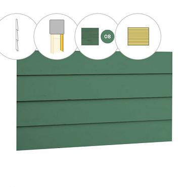 Zweeds rabat plankenset vuren bij wand A, 178,5 x 224 cm, jungle groen gespoten.