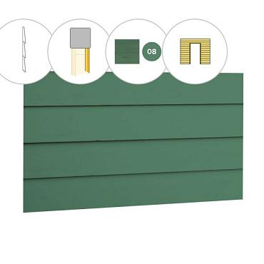 Zweeds rabat plankenset vuren bij voorwand B, t.b.v. enkele deur, 228,5 x 285 cm, jungle groen gespoten.